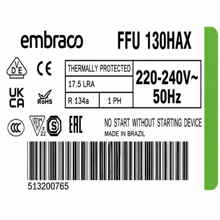 کمپرسور یخچال امبراکو مدل FFU130HAX ظرفیت 1/3 گاز R134a
